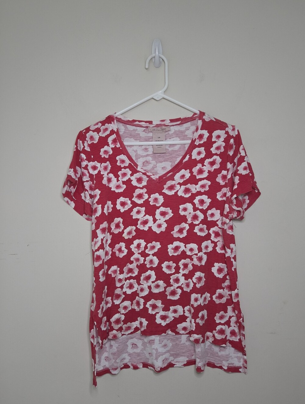 Women's Philosophy Pima Cotton Red Floral Print Shirt Sz Large